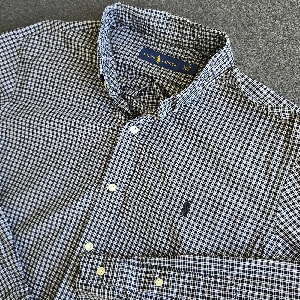 Ralph Lauren Shirt Men's Size Large  Black White Plaid Button Down Long Sleeves